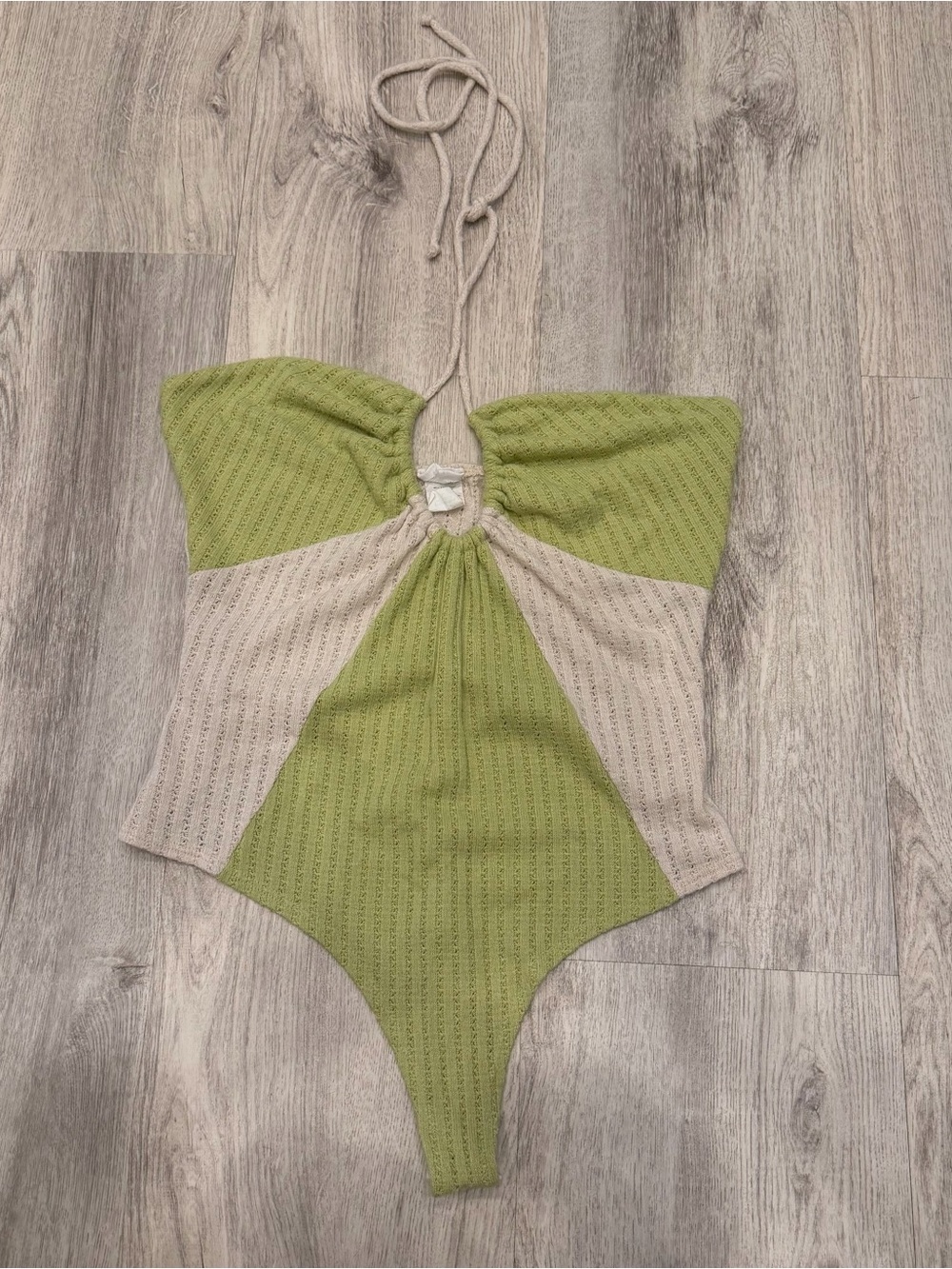 Lelis Collection Sage Green & Cream Halter Bodysuit Size‎ Large